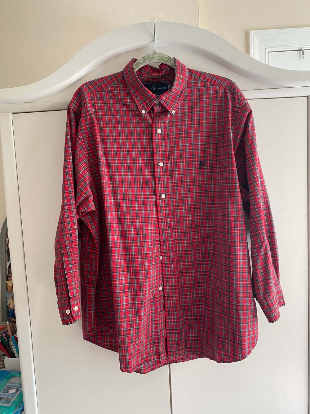 Ralph Lauren Tartan Red Plaid button up shirt Size 17 1/2. * 32/33 * Long sleeve